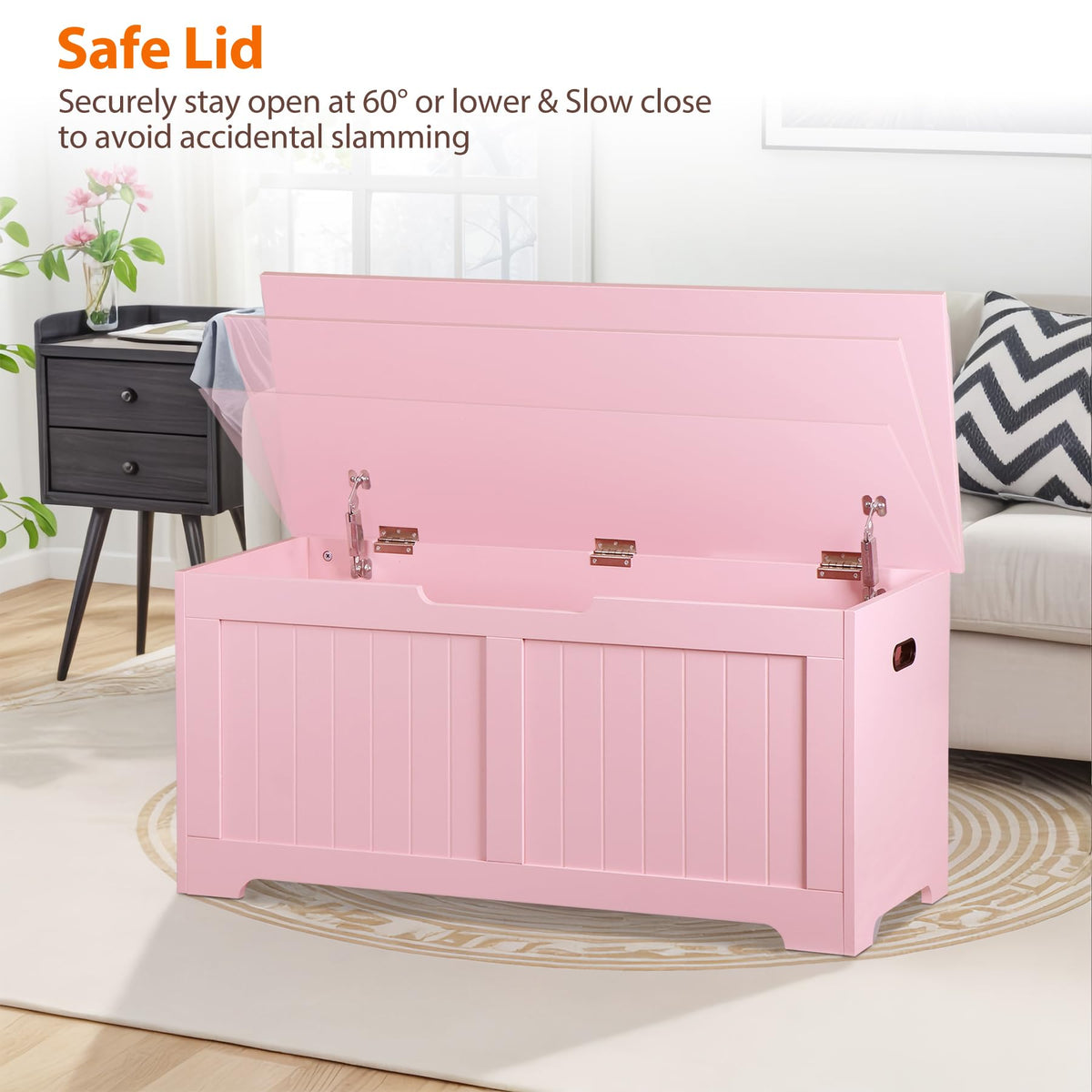 Saicool Wooden Storage Chest,30/40 Inch Storage Trunk w/2 Safety Hinges, Storage Bench, Modern Lift Top Chest Box Organizer (Pink, 40 Lx 15.7 W x19 H Inch)