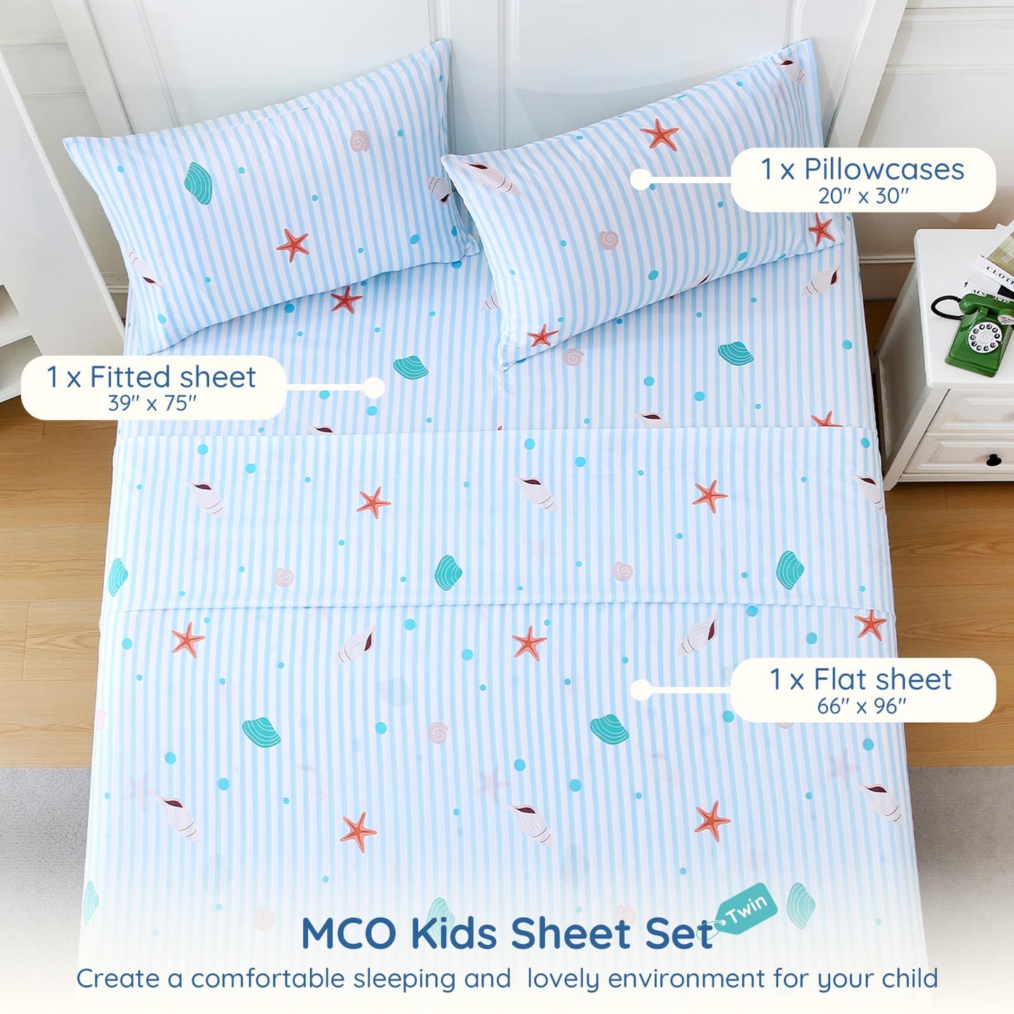 MCO 3Pieces Striped Sheets Set, Breathable Twin Sheet Set with 16" Deep Pocket,Modern & Luxury, Brushed Microfiber Bedding Set(Twin, Shell)