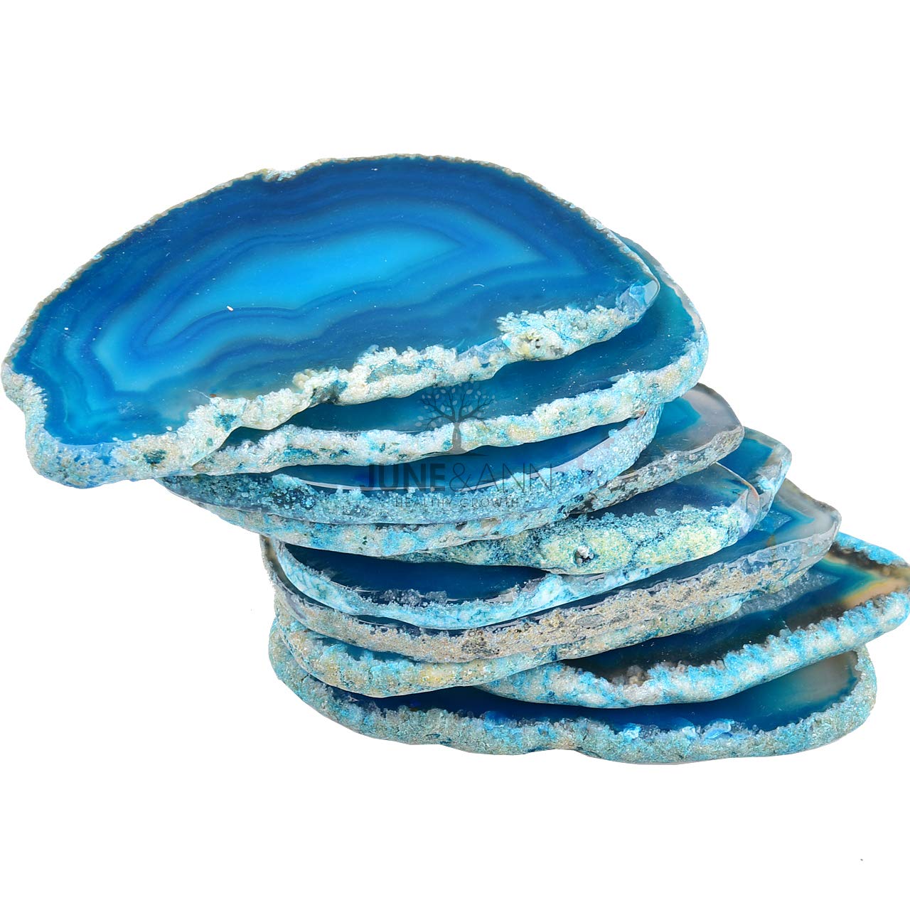 June&Ann Blue Agate Light Table Slices, 10 Pcs Irregular Polished Agate Slab Cards Healing Crystals Geode Stones for Home Decoration & Jewelry Making