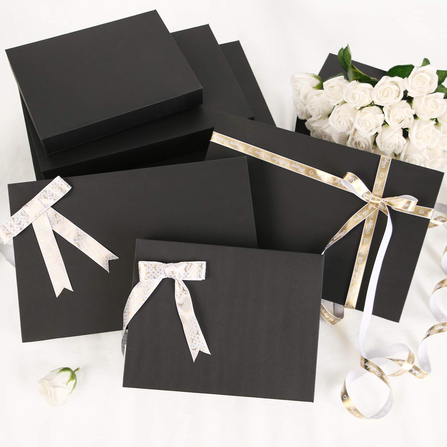 JINMING 6 Gift Boxes with Lids 11x8.5x1.5 Inches for Clothes, Black Gift Boxes, Apparel Boxes for Mother's Day, Father's Day and All Occasion