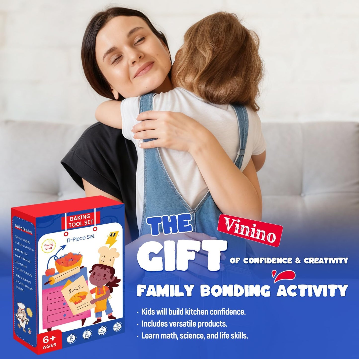 Vinino 11-Piece Kids Baking&Cooking Set – Real Baking Utensils with Cookbooks for Children, Toddler Safe Montessori Kitchen Accessories-Gift for Young Chefs Girls Boys Ages 6+