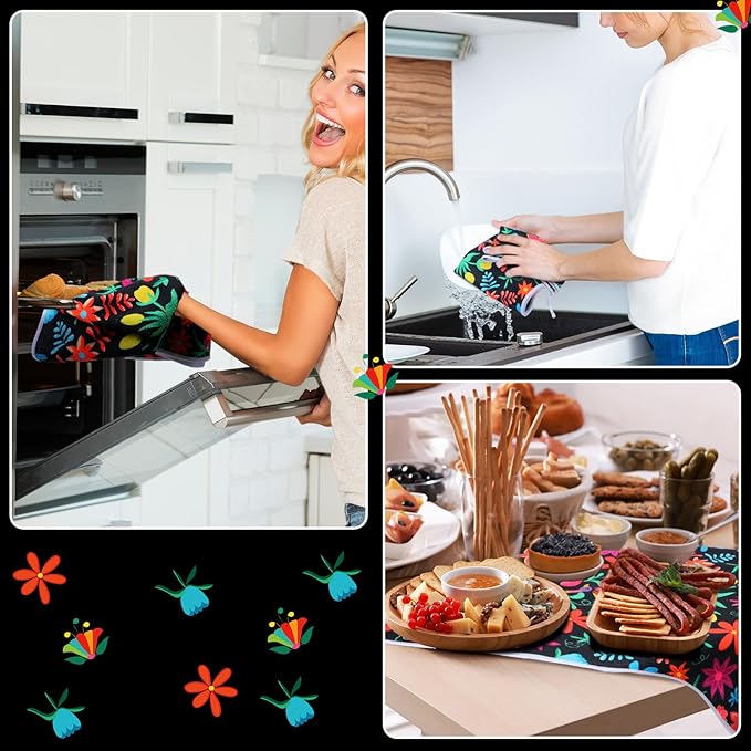 Breling Set of 6 Mexican Kitchen Towels Colorful Flowers Mexican Themed Dish