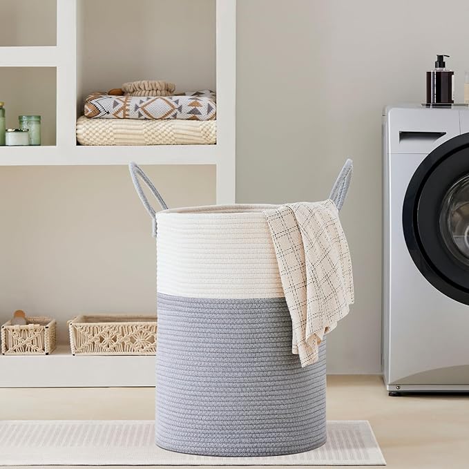 VIPOSCO Large Laundry Hamper, Tall Woven Rope Storage Basket