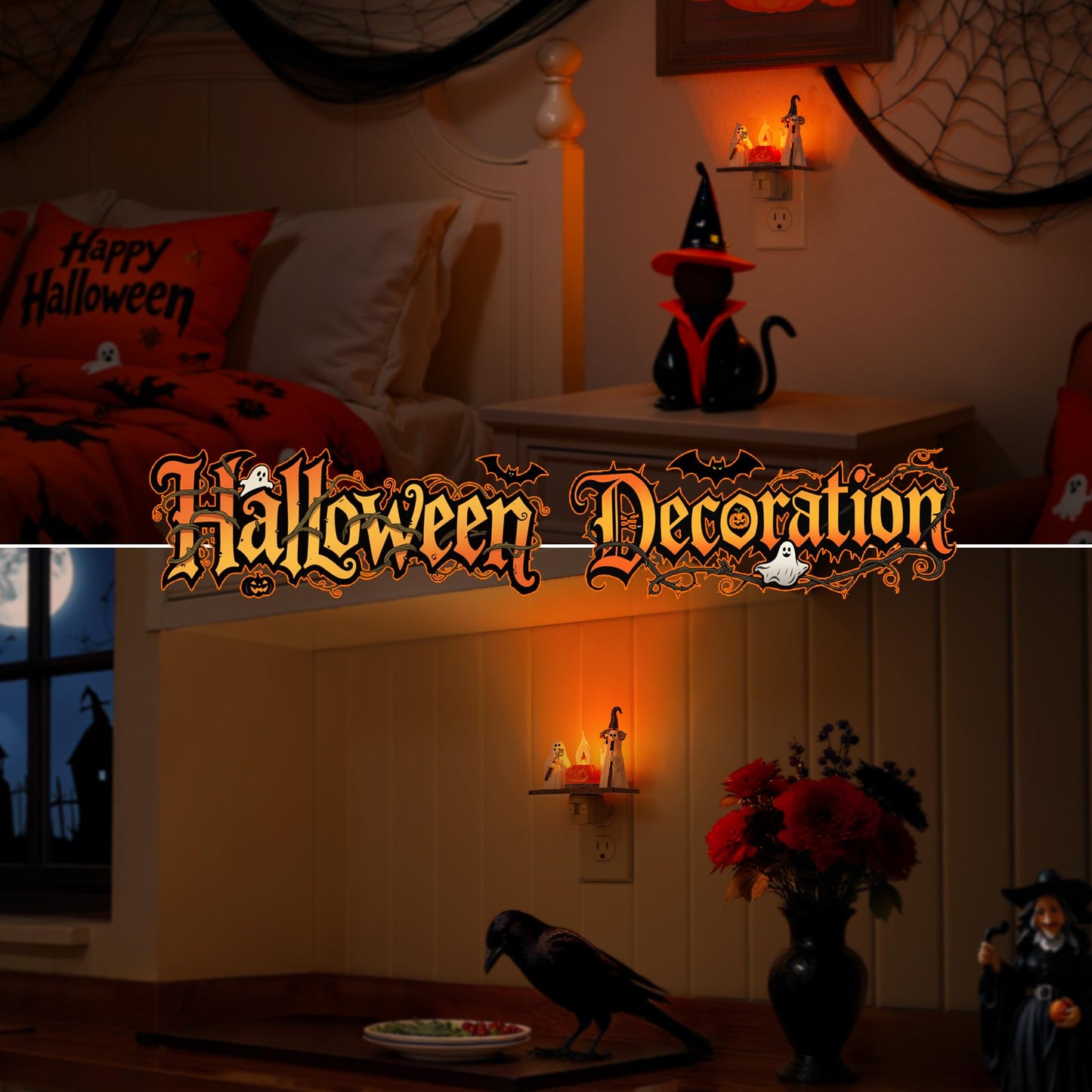 Briignite Halloween Night Light, Ghost Campfire Flickering Night Lights Plug into Wall, Cute Night Light for Kids, Plug in Ghost Nightlight with 360° Rotatable for Halloween Decorations Party