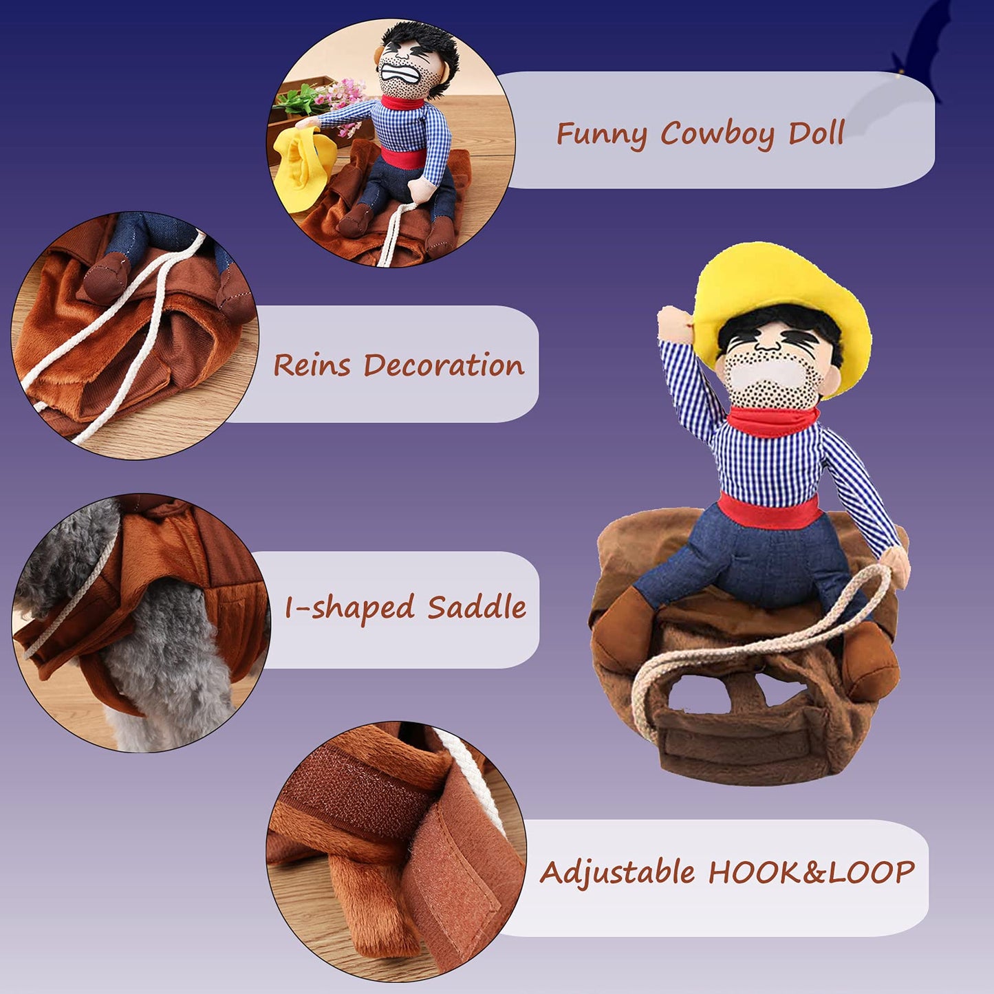 SEIS Pet Riding Costume Novelty Pet Supplies Cowboy Rider Horse Riding Designed Dog Apparel Party Dressing up Clothing Halloween (XXL)
