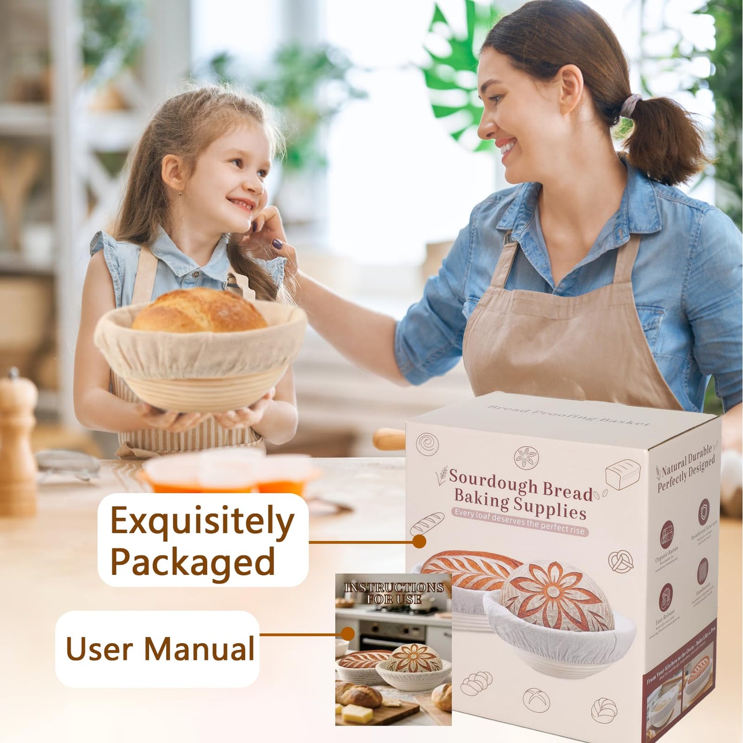 52 Pcs Sourdough Starter Kit, Sourdough Bread Baking Supplies with 9" Round & 10" Oval Banneton Bread Proofing Basket, Cooling Rack, Sour Dough Starter Jar, Bread Making Kit Gifts for Women Wife Mom