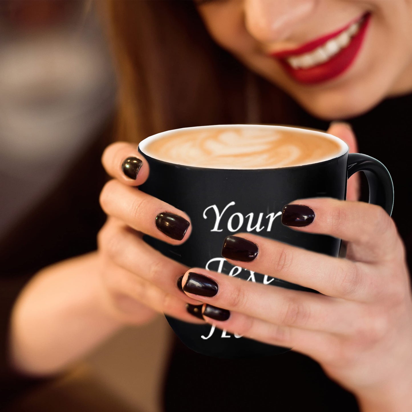 My Personal Memories Custom Engraved Latte Coffee Mug and Personalized Tea Cup With Your Text (Black)