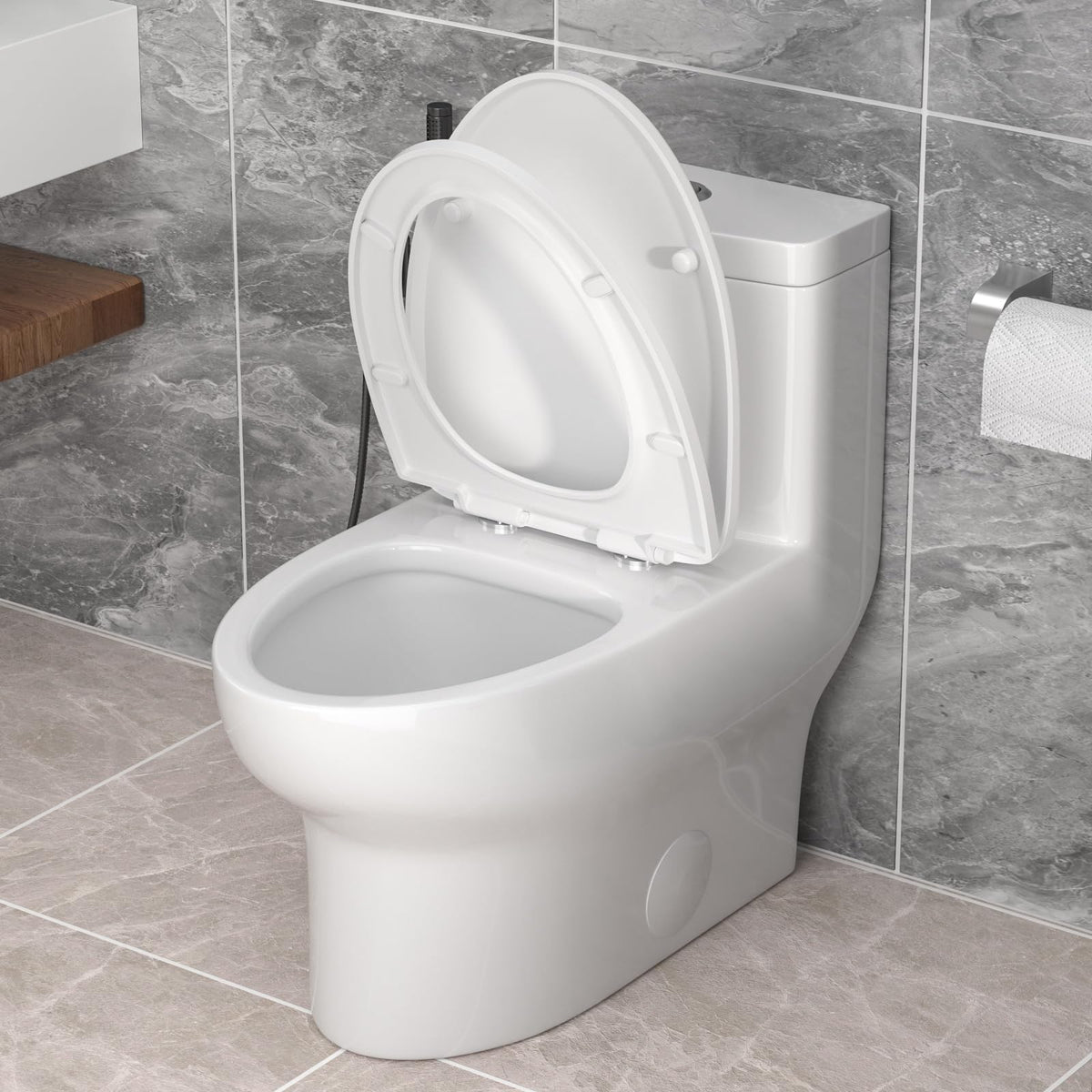 Donsdey Compact One Piece Toliet- Compact Toilet with 15.8'' Standard Seat Height Powerful Dual Fulsh Water Saving 1000g MAP & 1.1/1.6 GPF 12'' Rough-in White Glossy Ceramic Toilets Bowl