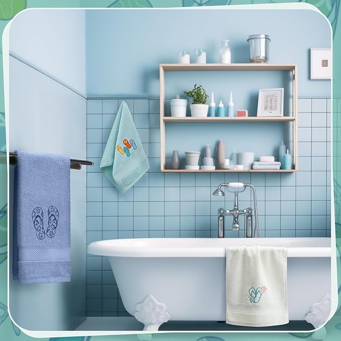 3 Pack Coastal Hand Towels for Bathroom 100% Cotton Embroidered Beach Bathroom