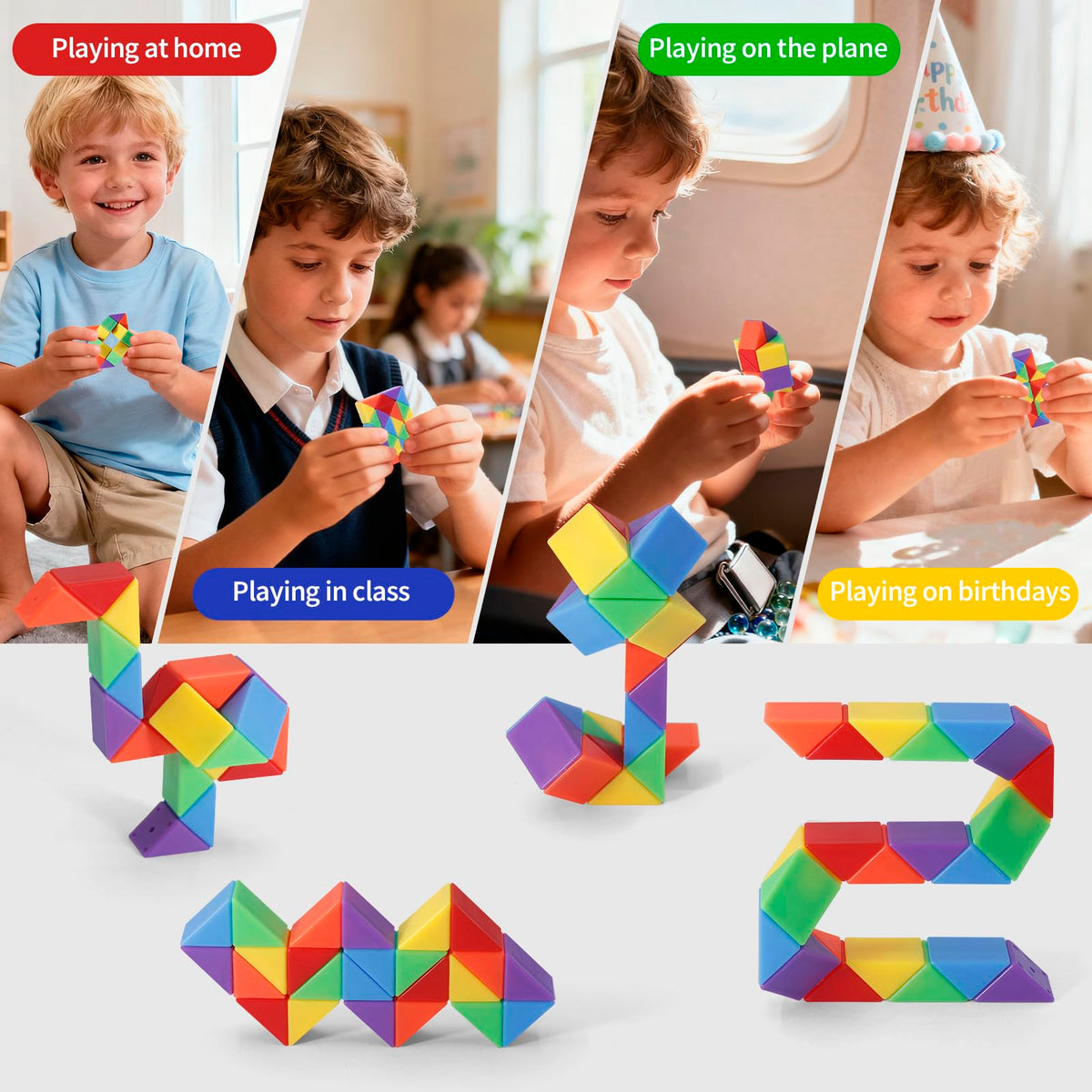 LENDOD 30 Pack Mini Fidget Snake Cube Toys Goodie Bag Stuffers for Kids, Treasure Box Toys for Classroom, Twist Puzzle for Party Favors, Birthday & Back to School Gifts, Stocking Stuffers for Kids