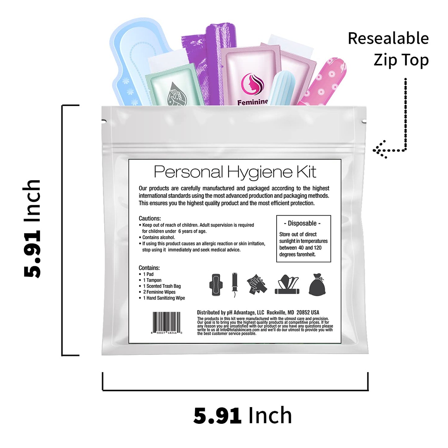 Menstrual Kit All-in-One 10 Pack | Convenience on The Go | Period Kit Pack for Travelling, Tweens & Teenager | Individually Wrapped Feminine Hygiene Product (Black Treads)