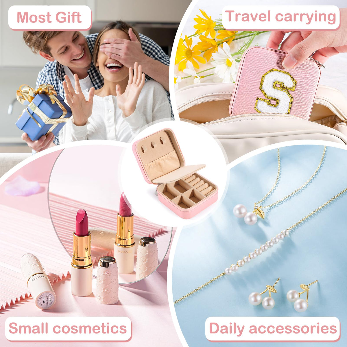 URSKYTOUS Travel Jewelry Case For Women Girls Personalized Small Jewelry Box Cute Mini Jewelry Organizer Holder for Women Birthday Gift for Girlfriend Wife Couple Gift Anniversary Christmas Gifts(S)