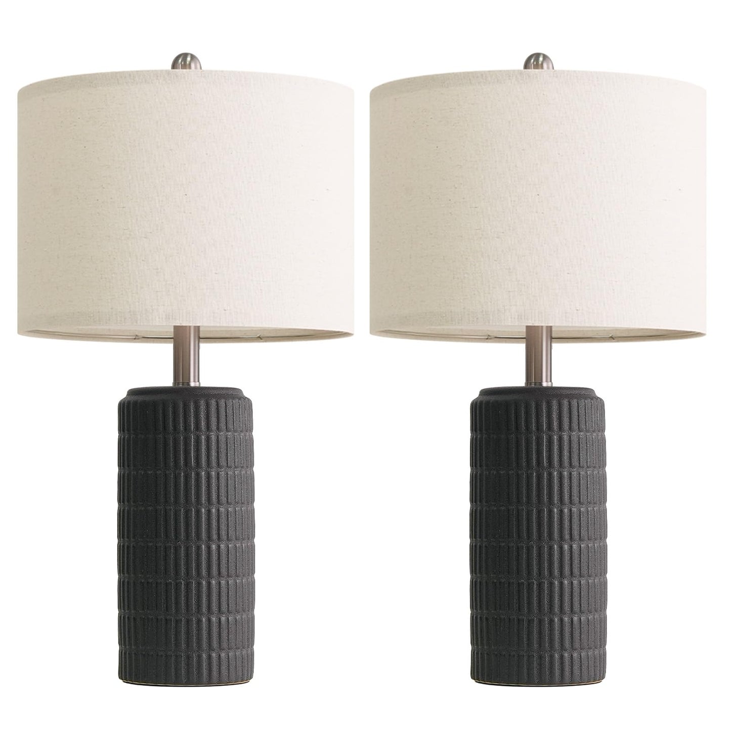 PoKat 23" Matte-Textured Ceramic Table Lamps Set of 2 for Bedroom, Stone-Like Modern Bedside Lamps for Night Stands, Farmhouse Nightstand Table Lamps Decor for Living Room End Table Black