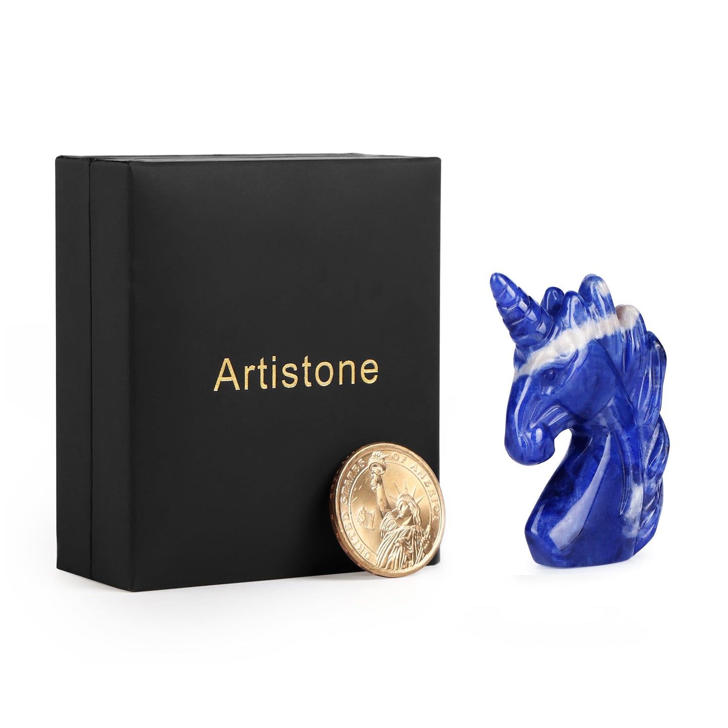 Artistone Crystal Unicorn Figurine Ornament Decor Hand Carved 2 Inches Sodalite Unicorn Statue Animal Healing Collectible Figurine Reiki Paperweight Home Office Girl Gifts