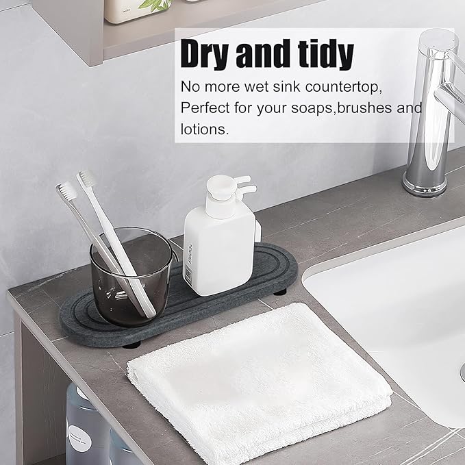 2PCS Water Absorbing Stone Tray, Fast Drying Diatomite Stone Sink Tray