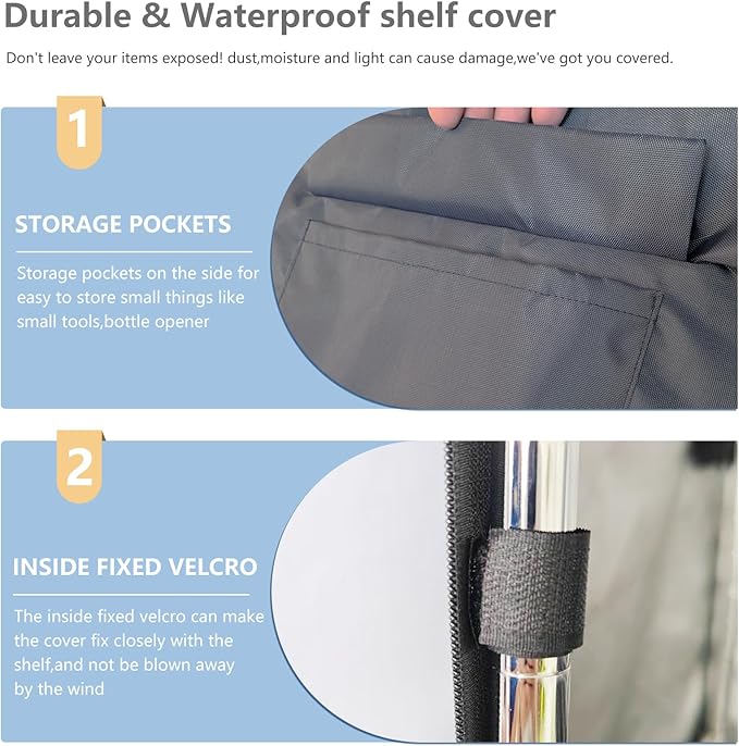 Waterproof Shelf Cover,600D Heavy Duty Dustproof Storage Wire Rack Covers,Outdoor Shelving Covers for Wire Shelves with Zipper 48''x18''x72'',Clear Front.