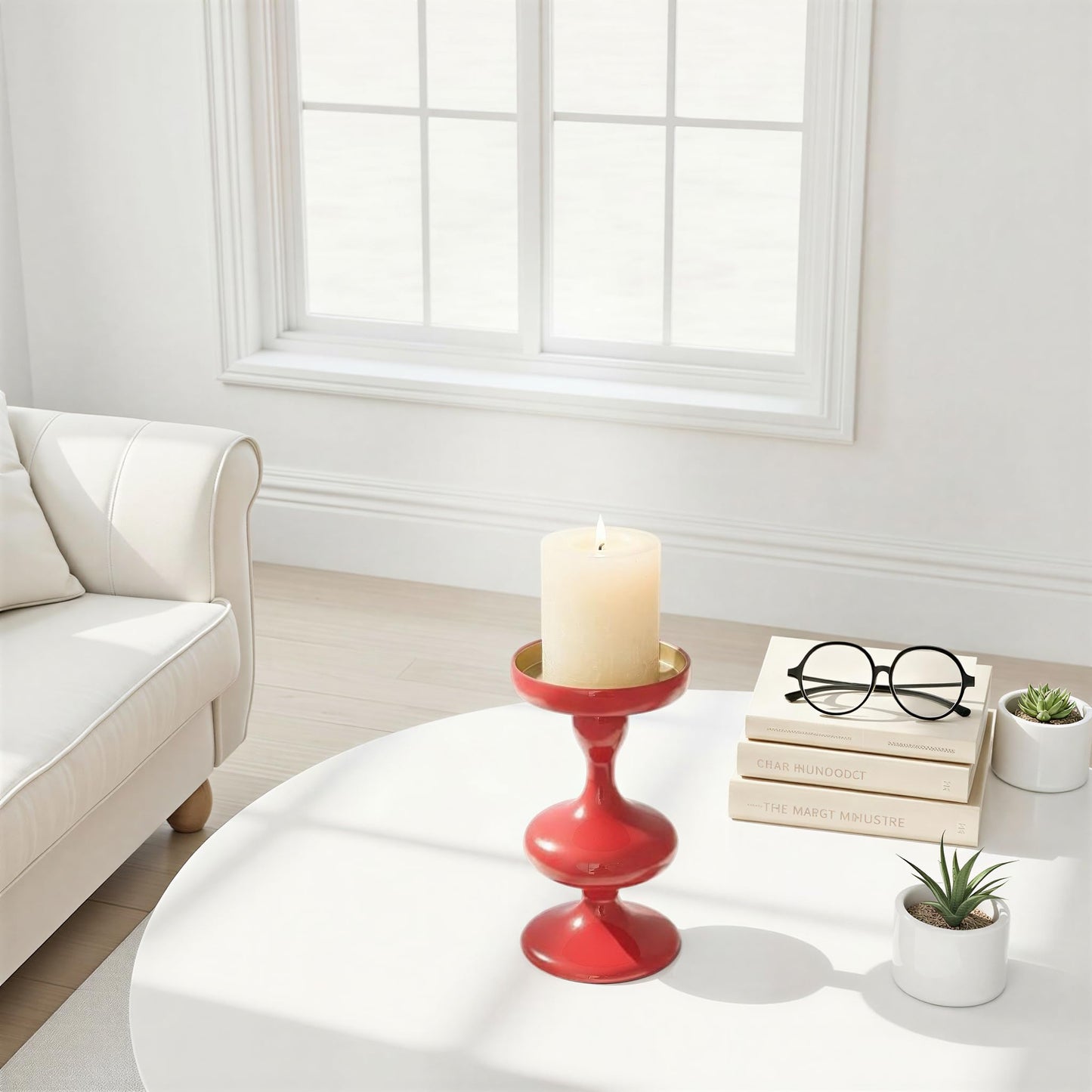 Creative Co-Op Enameled Aluminum Pillar Candle Holder, Coral Color