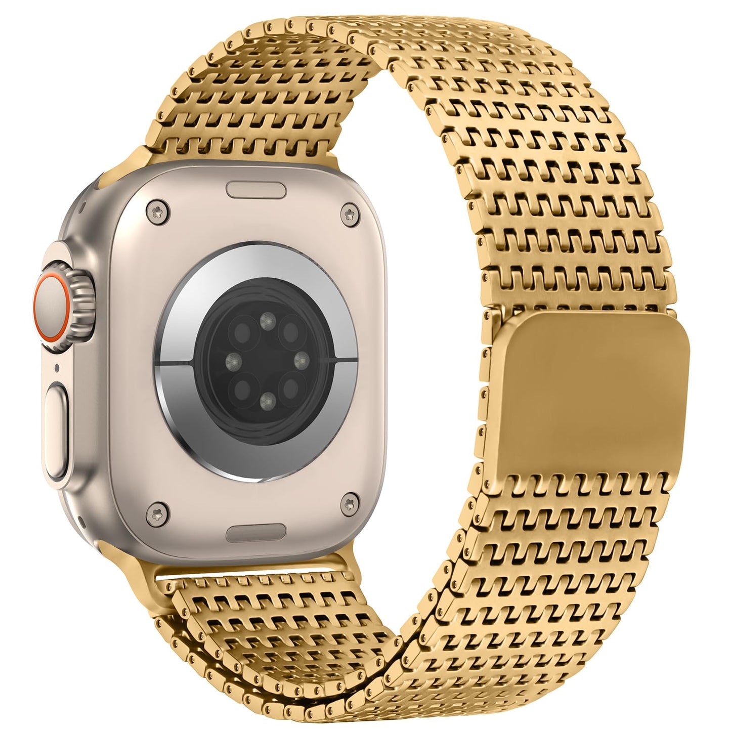 Anlinser Compatible with Apple Watch Strap 49mm 46mm 45mm 44mm 42mm, Magnetic Straps Stainless Steel Metal Band Designed for Apple Watch Ultra 2/Ultra Series 10 9 8 7 6-1 SE(49mm/Ultra, Gold)