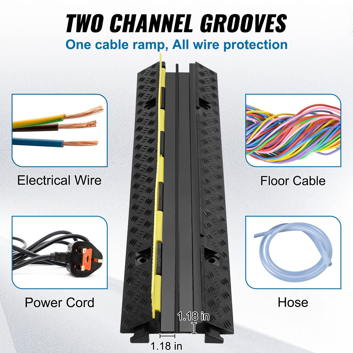 VEVOR Cable Protector Ramp, 5 Packs 2 Channels Speed Bump Hump, Rubber Modular Speed Bump & 5 PCs Rubber Cable Protector Ramp, 2 Channel, 12000 lbs/axle Capacity Heavy Duty Hose Wire