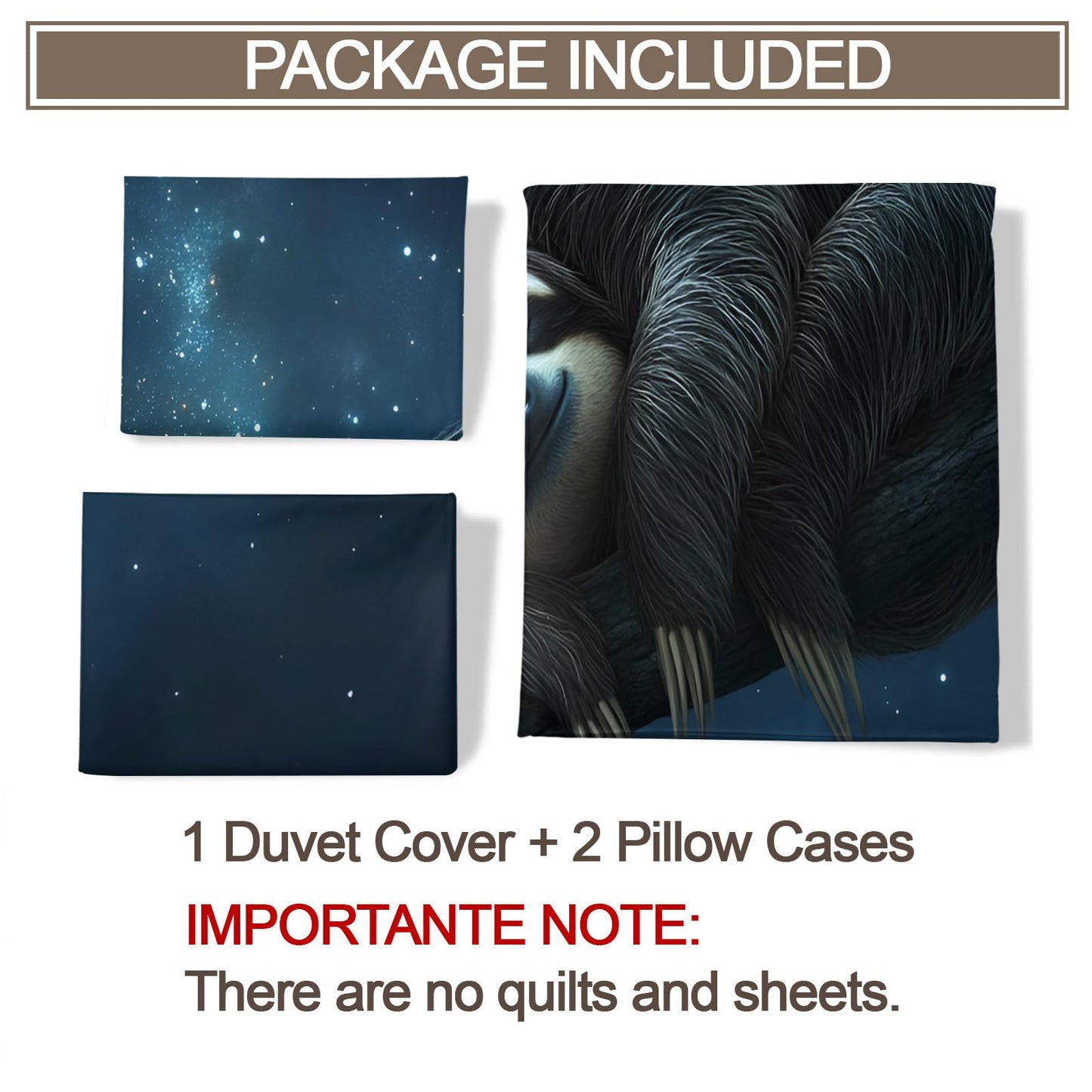 Twin Size Duvet Cover Sloth Print Duvet Cover Starry Sky Comforter Cover Animal Bedding Kids Room Bedding Decor (Reversible Printing)