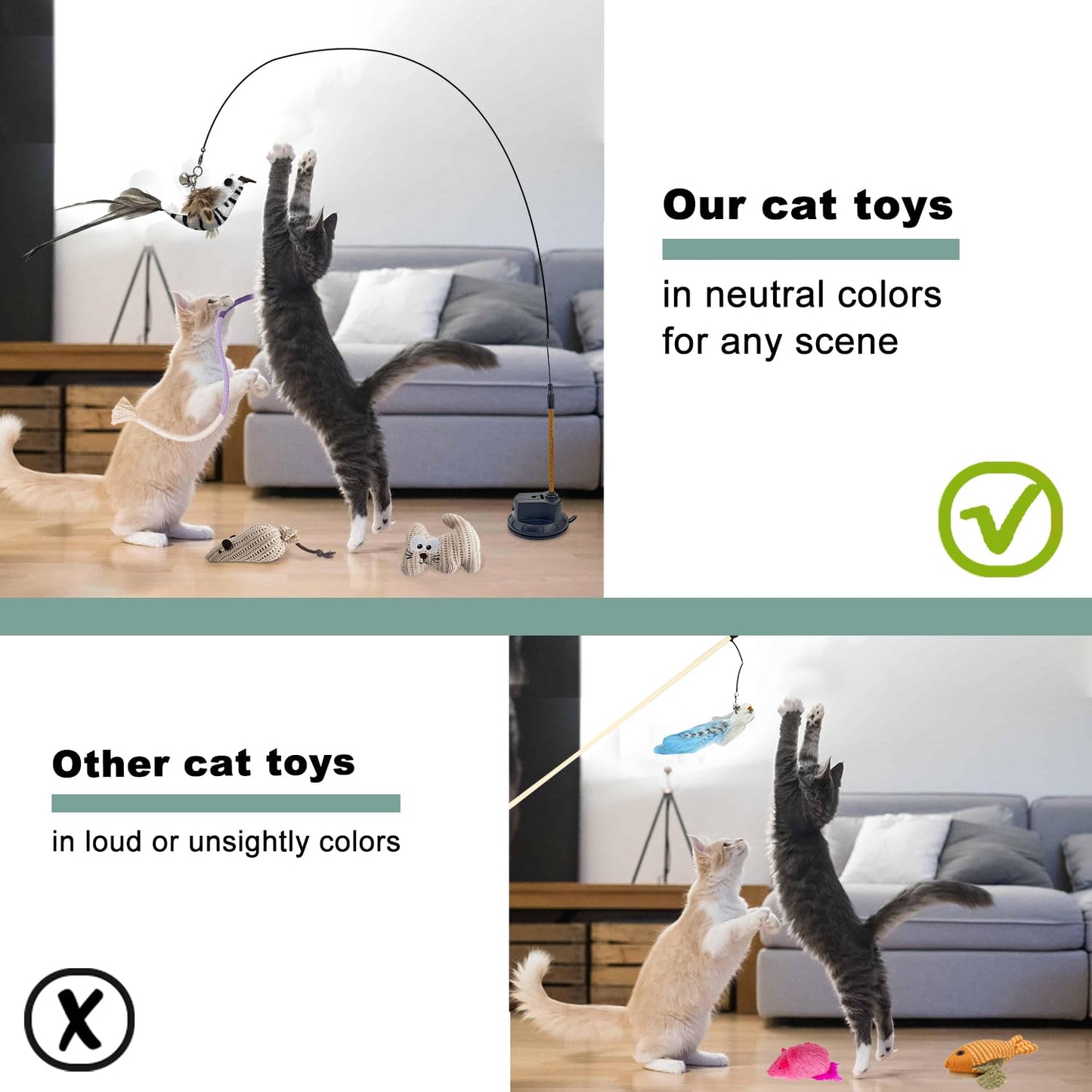 CUUOOT 7-in-1 Kitten Toys for Indoor Cats with Washable Adhesive Suction Cup, Hanging Interactive Cat Toys, Silvervine Stick and Sisal Chew Rope Catnip Teething Toy for Bored Kitten