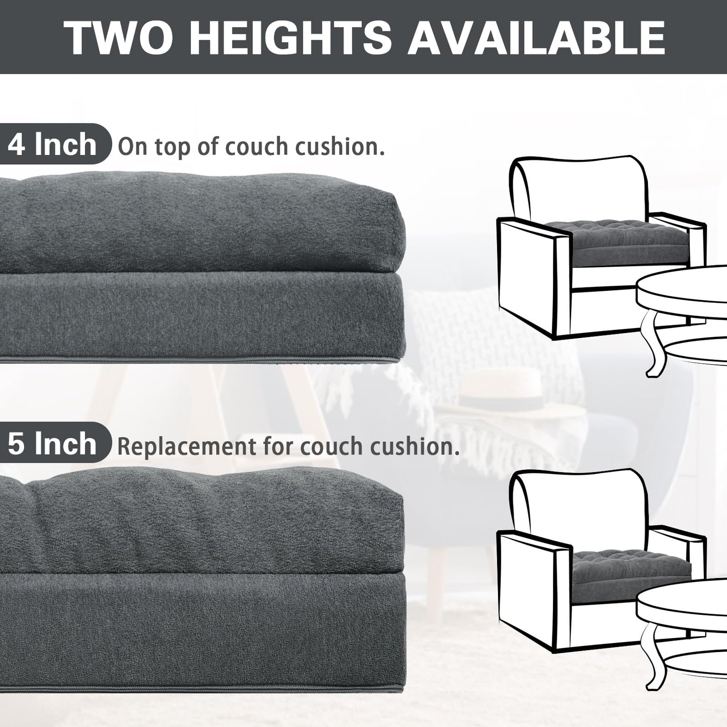 TANYOO Recliner Seat Cushion for Elderly - Patented Dual Design for Sagging Recliner Replacement & Easy Get Up, Booster Cushion Relieves Back Pain from Sofa, Couch, Chair 20x20x4 Inches Dark Grey