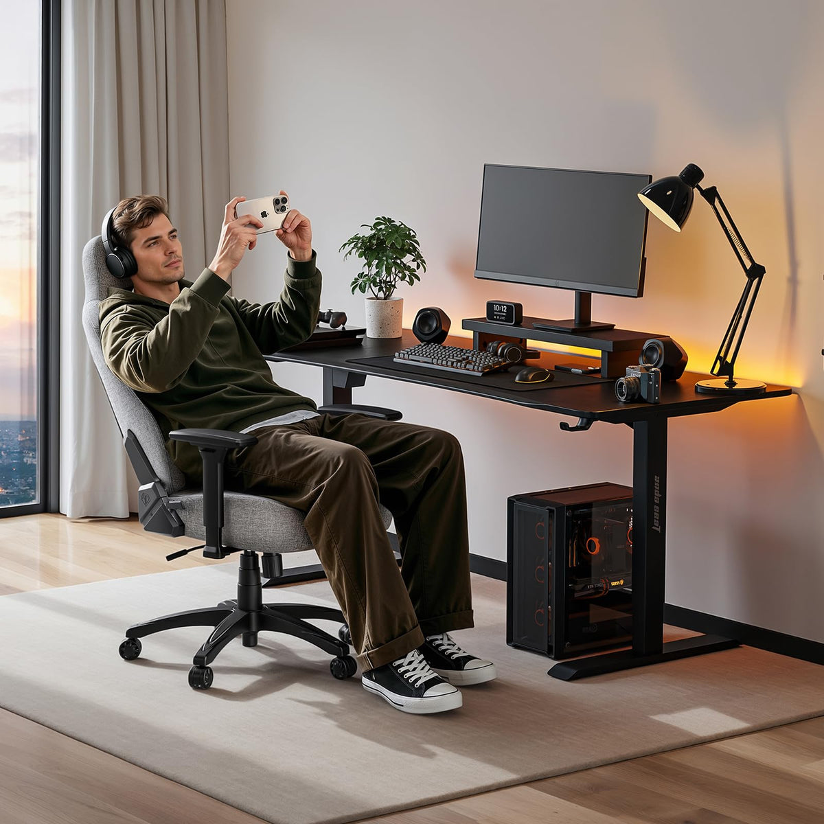 Anda Seat Phantom 4 Pro Black Fabric Gaming Chairs for Adults - Large Wide Seat Gamer Chair with Dynamic Lumbar Support, Comfortable Ergonomic Video Game Seats with Magnetic Headrest - 3D Armrests