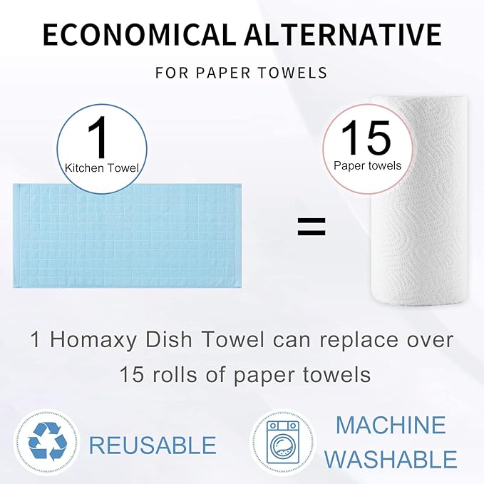 Homaxy 100% Cotton Terry Kitchen Towels, Checkered Designed, Soft and Super