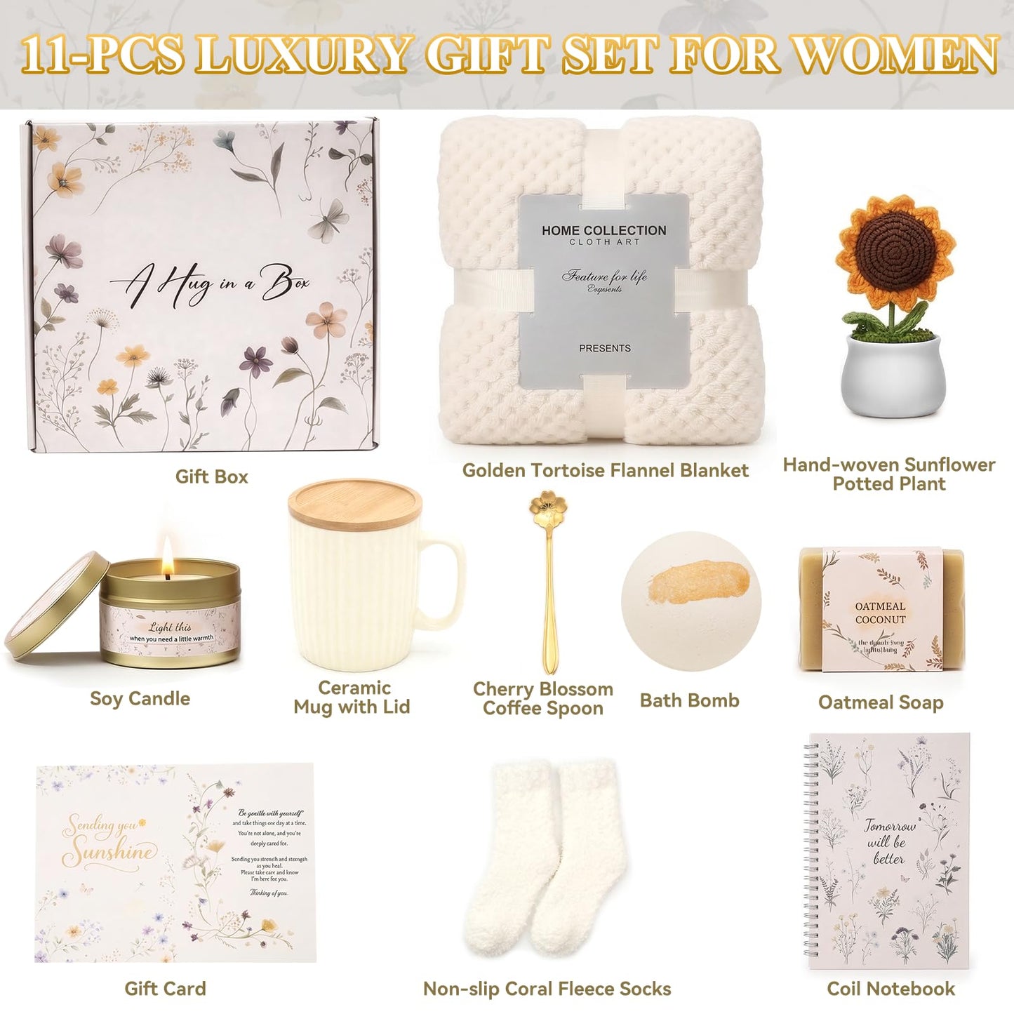 SRCEPIY Get Well Gifts for Women Unique Birthday Self Care Gifts for Women Condolences Care Package Spa Kit Thinking of You Feel Better Inspirational Sympathy Gift Basket for Her Mother Sister Grandma