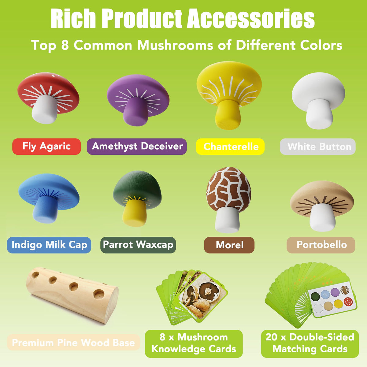 minewon Mushroom Montessori Wooden Educational Toy for Toddlers 18M+ – Preschool Learning Playset, Fine Motor & Color Recognition Kids Toy