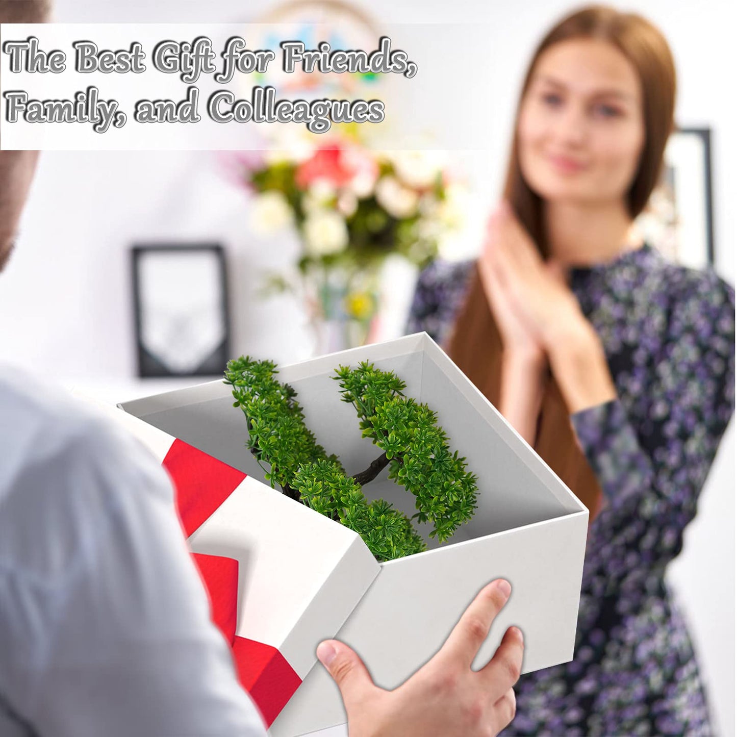 Frjjthchy Mini Artificial Bonsai Tree Plants with Plastic Cement Pots for Home Office Décor (Green)
