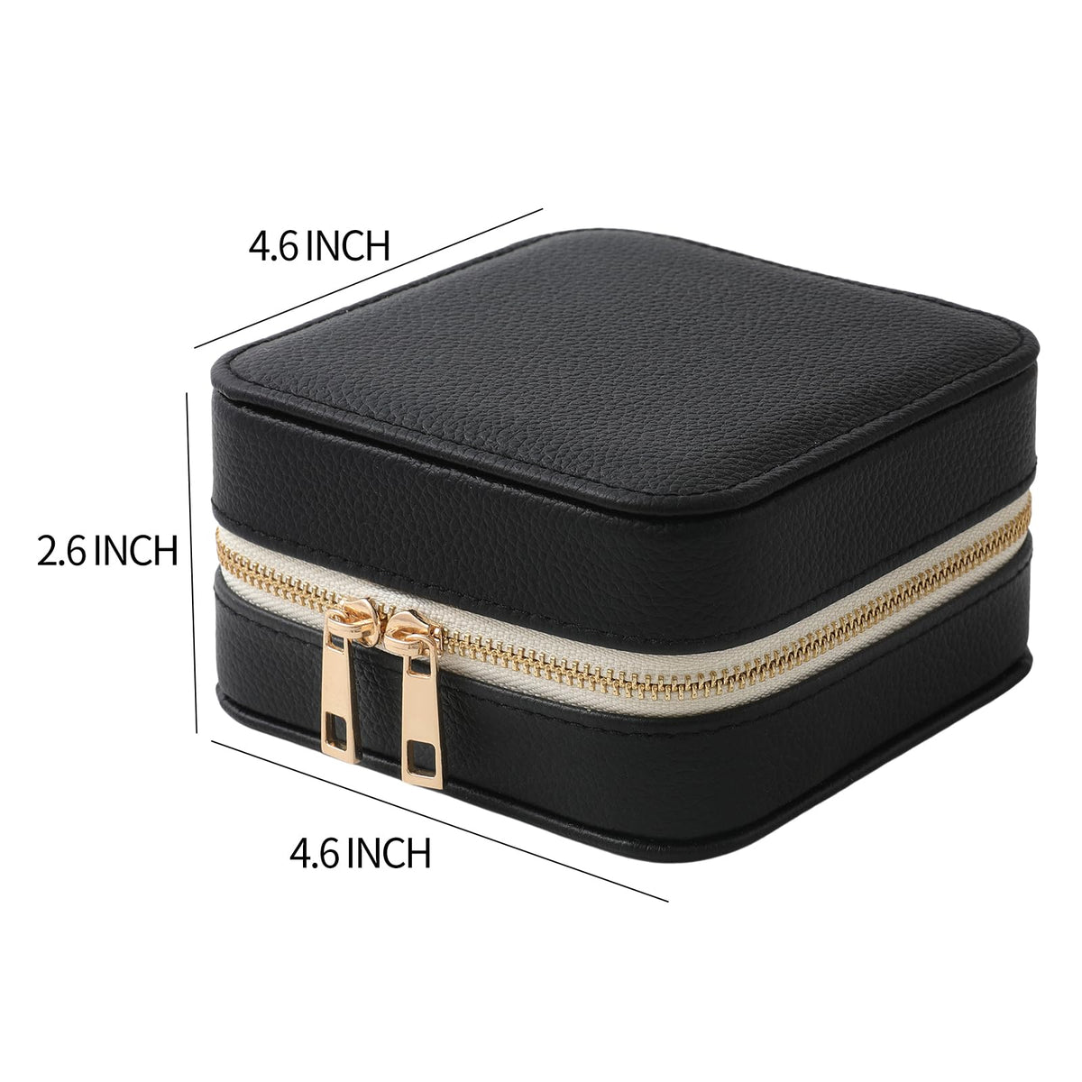 NGVRC Genuine Leather Travel Jewelry Organizer Case with Mirror for Women, Small Mini Portable Jewelry Box for Ring Earrings Necklace Bracelet Luxury Gift for Women(Black)