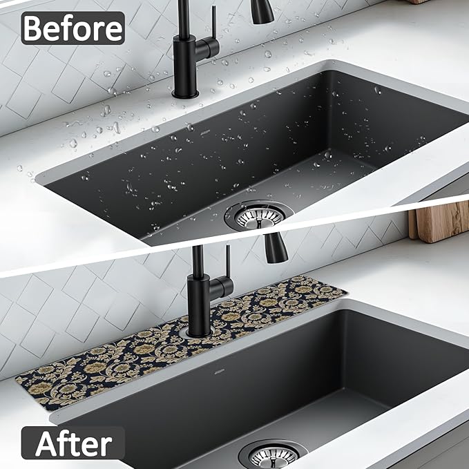 2PCS 24" X 5.5" Kitchen Sink Splash Guard Faucet Mat Floral Flower Super
