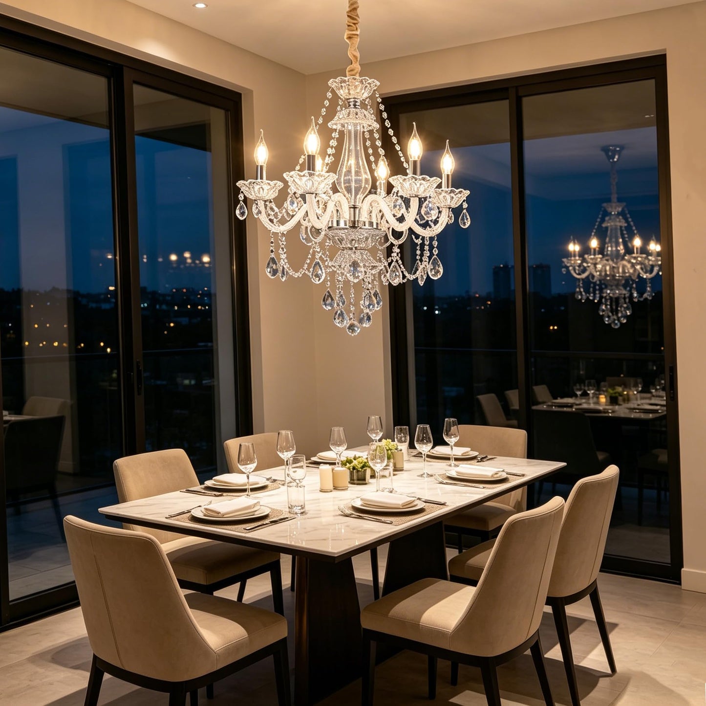 Afficat Modern Clear Crystal Chandelier 6-Light for Dinning Room K9 Crystal Ceiling Chandelier Lighting Fixtures for Living Room Bedroom Kitchen Easy Install (Clear 6 Lights)