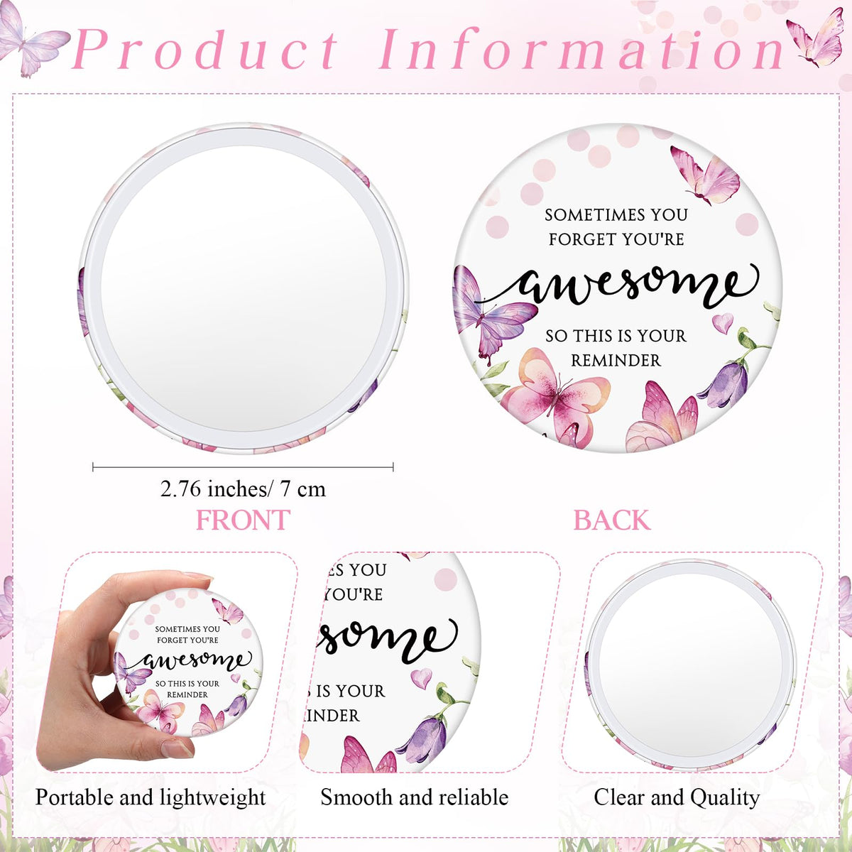 Cinnvoice 25 Set Inspirational Compact Mirror Religious Mother's Day Bulk Gift for Women Christian Mini Makeup Pocket Mirror with Card for Volunteer Admin Employee Teacher Nurse (Butterfly)