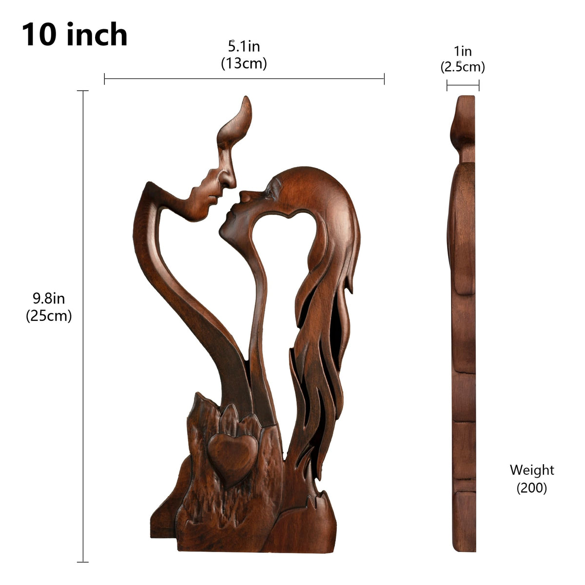 BGCOPPER Wooden Kissing Couple Ornament, Abstract Couple Portrait Sculpture Romantic Love Statue Decor Gift for Women Anniversary Valentine Wedding - 10 Inch