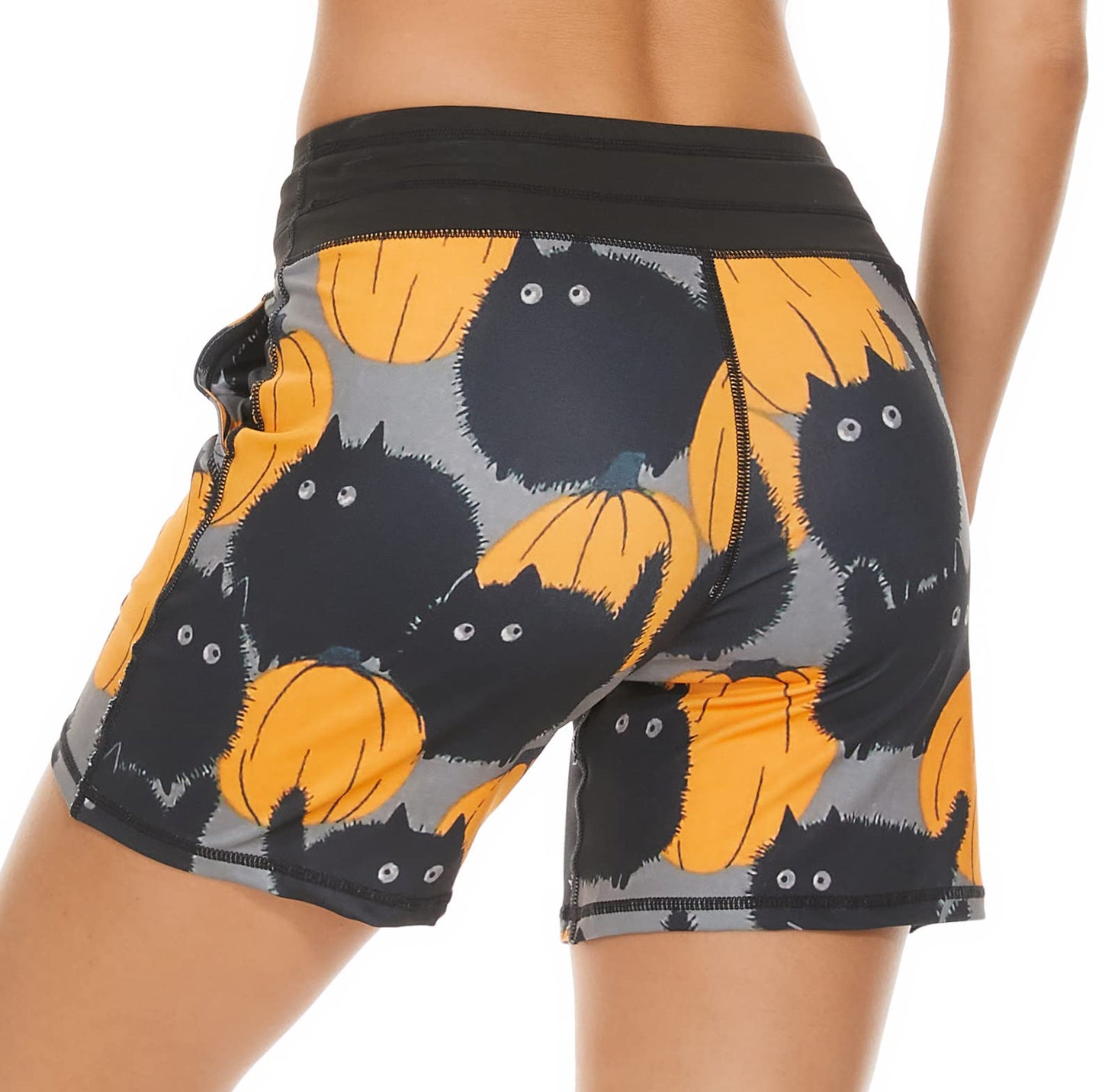 MOUEEY Women's Workout Hiking Shorts Running Athletic Gym Shorts with Pockets (Black Cat, Small)