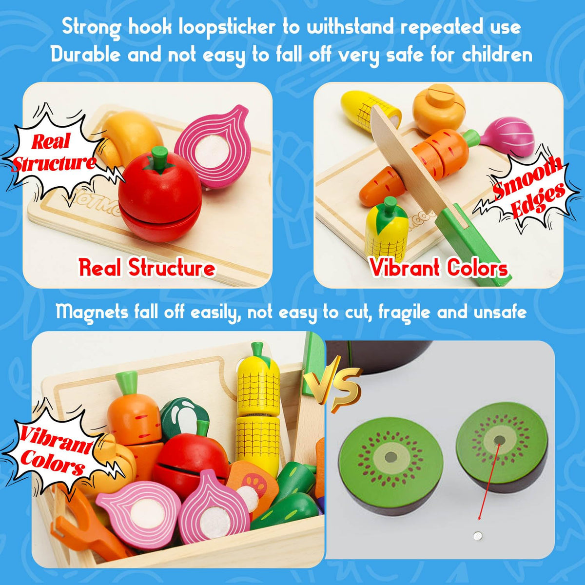 Wooden Play Food Set for Toddlers Toys Pretend Play Kitchen Accessories Veggies Cutting Set for Kids Gift for Boys Girls Montessori Educational Toys