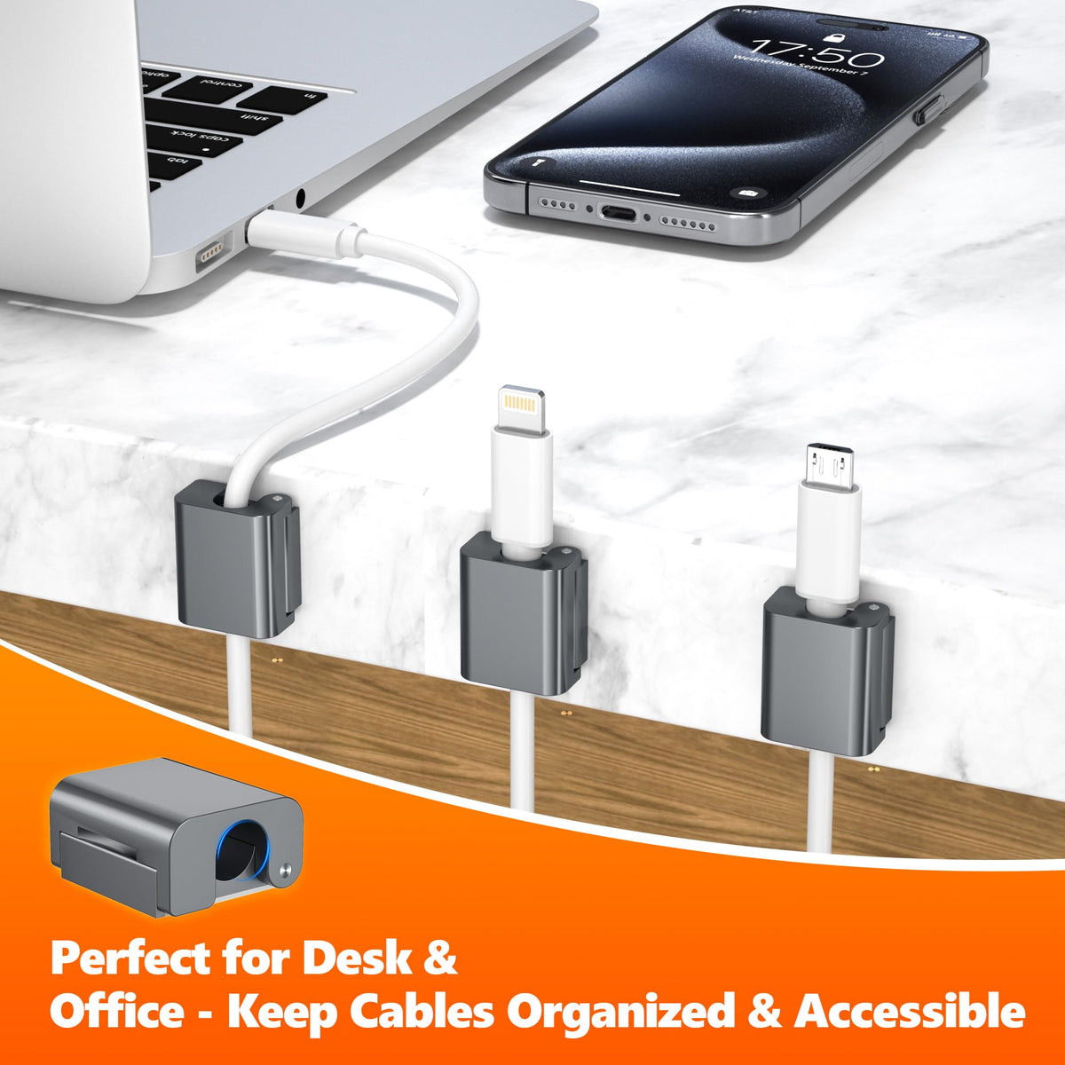 AGVEE 6 Pack Magnetic Cord Organizer Clips, 10mm Ultra-Thin Aluminum Cable Management Holder, 2 Pairs of Strong Magnets Keeper for Home Desk Office Gadgets Accessories, Residue-Free Tape, Dark Gray