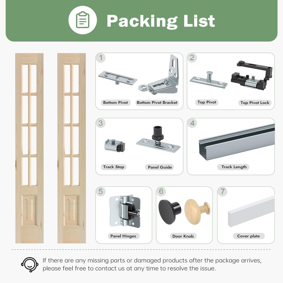 Roymelo Bifold Doors for 24"×80" Opening, Clear Glass French Interior Folding Barn Door with Concealed Hardware Kit Included, Spruce Wood Support DIY Dyeing, Preassembled Door, Save Space