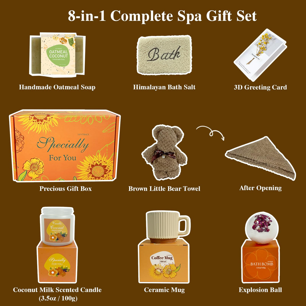 LUVTRACE Self Care Giftst for Women Spa Gift Baske Box with Blanket, Candle, Bath Salt & Tumbler — Birthday, Get Well Soon, Thinking of You, Christmas Gifts (Orange)
