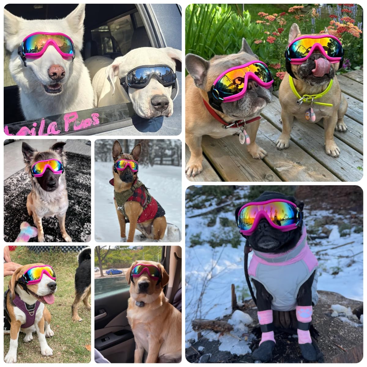 NAMSAN Sunglasses for Dogs Adjustable Dog Glasses Waterproof Windproof Dog Motorcycle Goggles Safety Glasses Pink