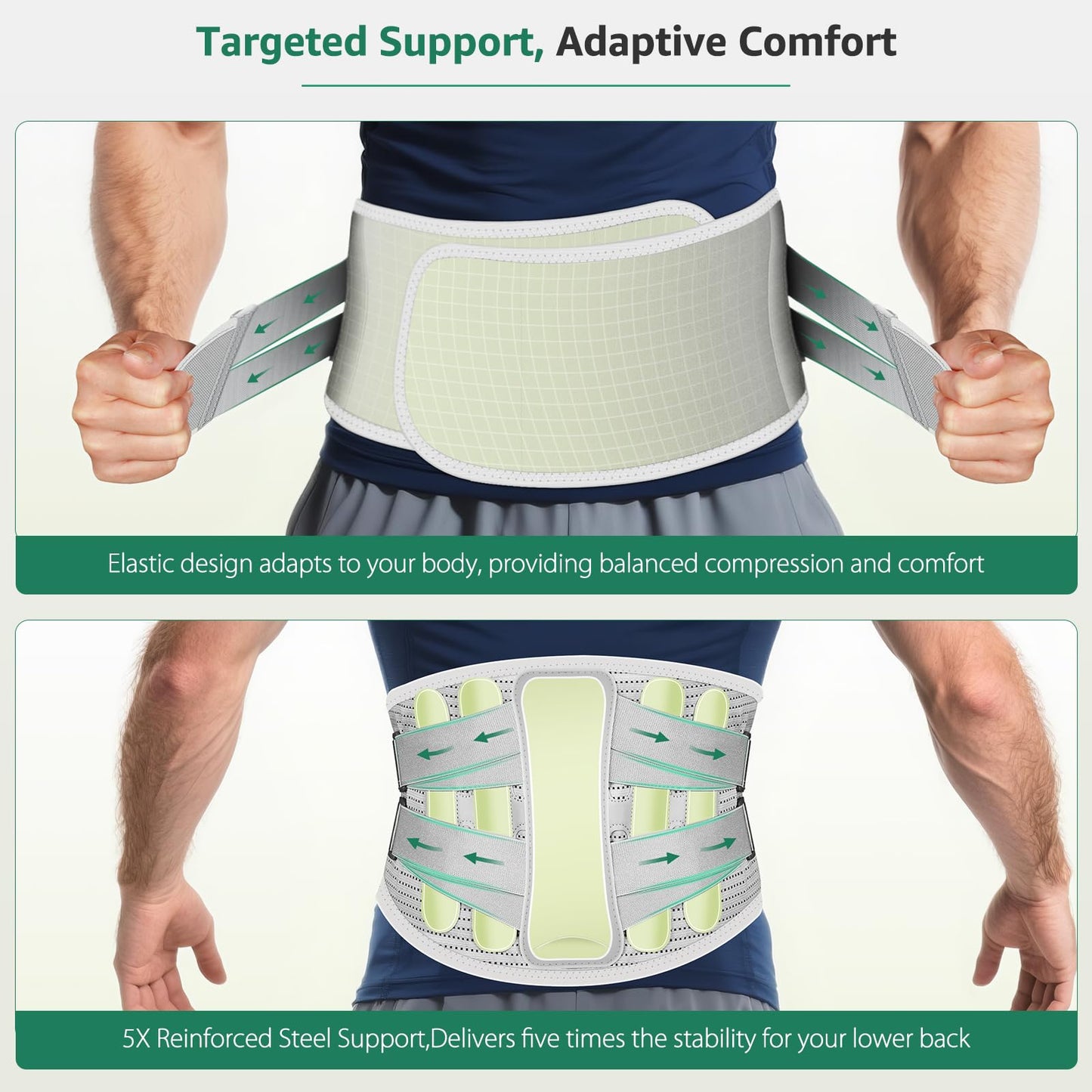 Sohveta Lower Back Support Brace for Pain – Adjustable Lumbar Belt with 5 Steel Supports, Breathable Waist Support for Men & Women, Everyday Comfort, Gift Box (Gray)