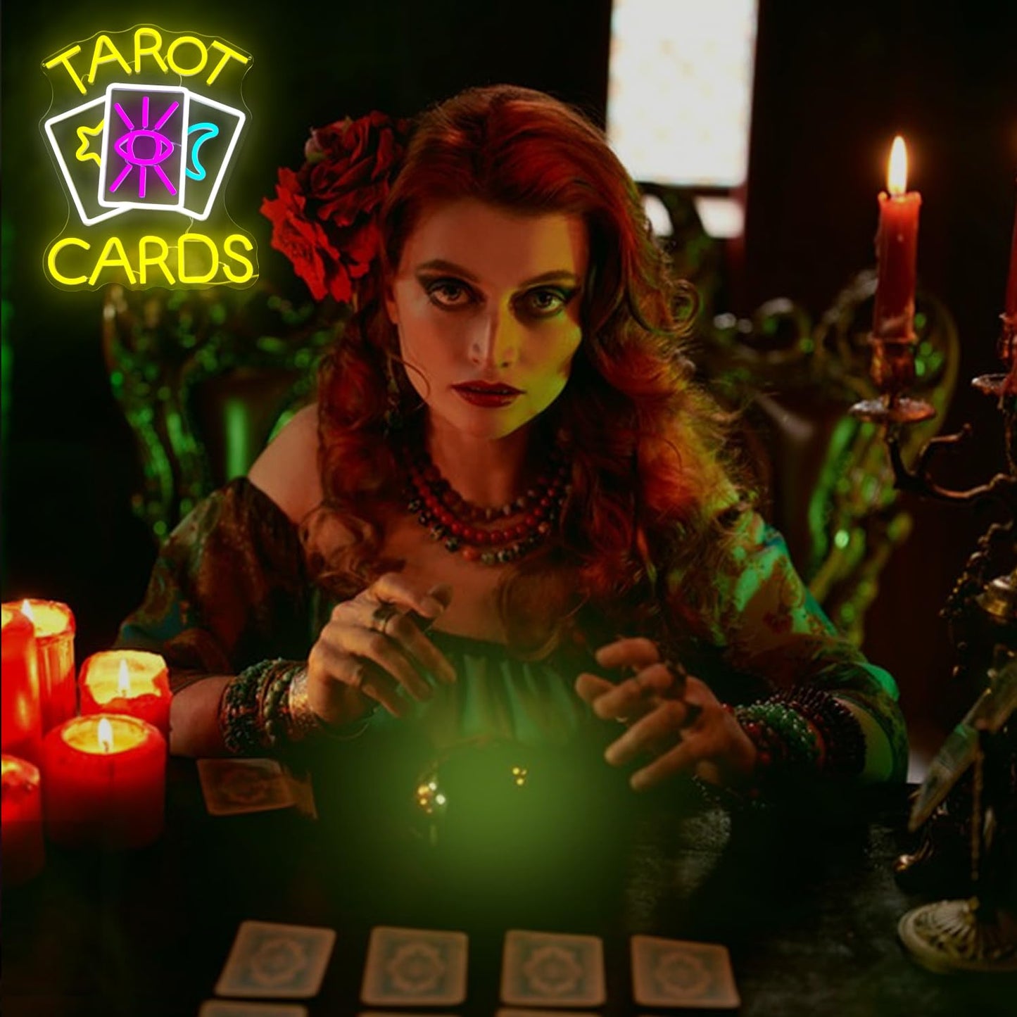 Tarot Cards Neon Sign Psychic Neon Sign for Wall Decor Tarot Cards Led Sign Tarot Neon Signs Psychic Reader Shop Sign Dimmable Neon Light Up Signs for Psychic Tarot Room Wall Decor Gifts