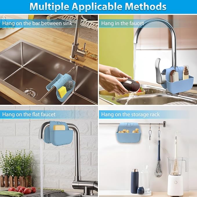 Sponge Holder for Kitchen Sink, Silicone Sink Saddle Caddy Organizer Rack