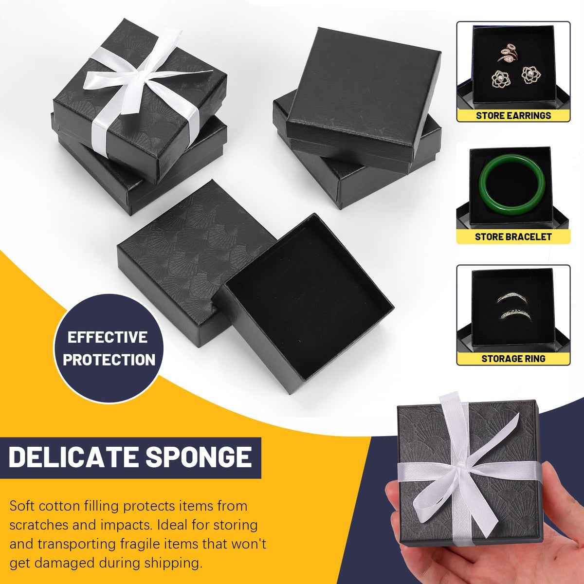 Glarks 12pcs 3.5 x 3.5 x 1.1in Jewelry Gifts Boxes Kit, Black Fan Shaped Jewelry Boxes for Ring Earring Jewelry, Christmas, Birthday, Anniversaries, Valentine’s Day, Mother’s Day and Other Festivals
