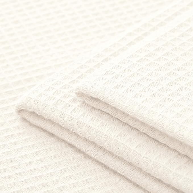 Encasa XO Kitchen Dish Towels Set | Solid Off White | Waffle Weave and Flat