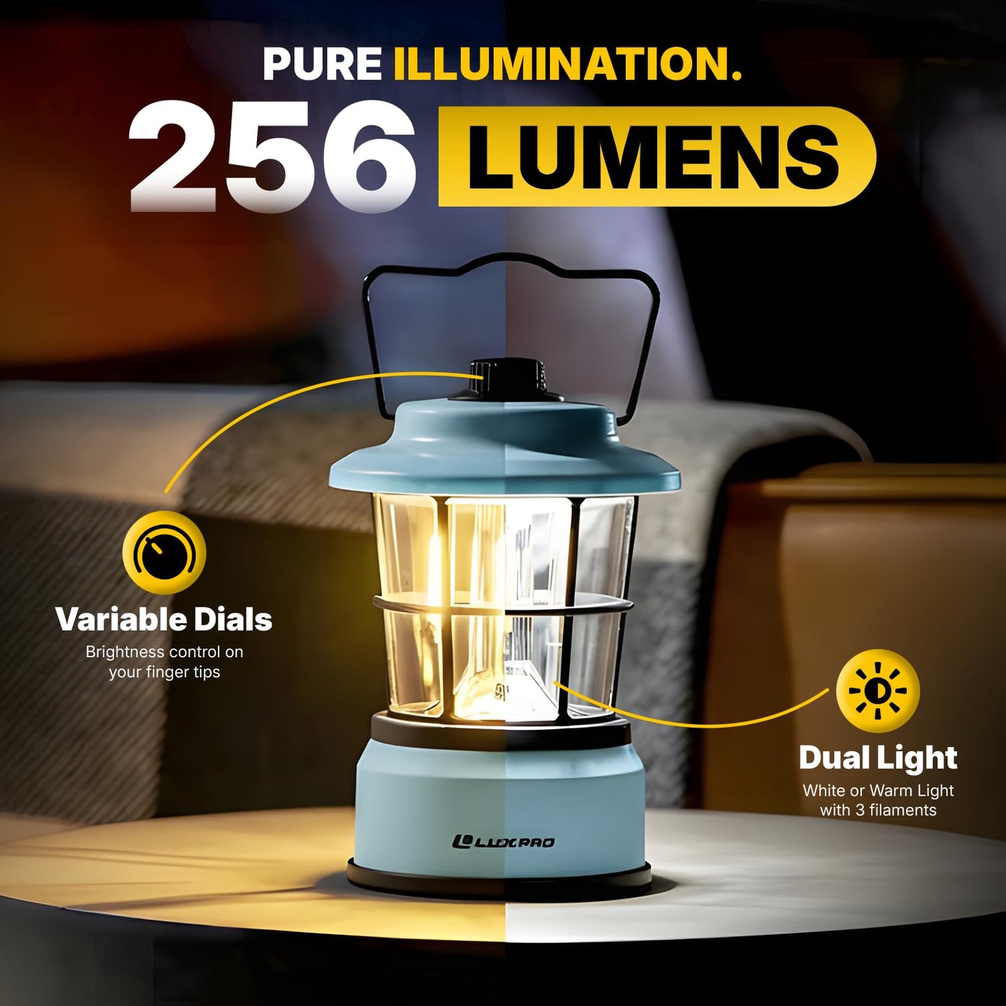 LUXPRO Retro LED Lantern - Battery-Powered Emergency Lantern - Water Resistant - Bright LED Lamp for Indoor & Outdoor Use - Use for Tents, Hiking or Hurricane Prep (Blue, Pack of 1)