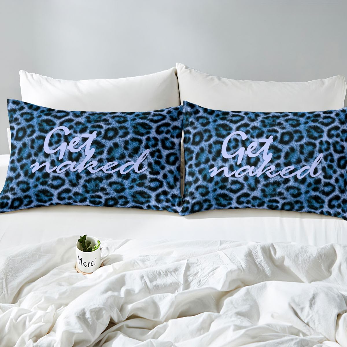 Feelyou Leopard Print Get Naked Duvet Cover King Size Funny Quotes Comforter Cover for Boys Girls Blue Black Bedding Set 3Pcs Cheetah Room Decor