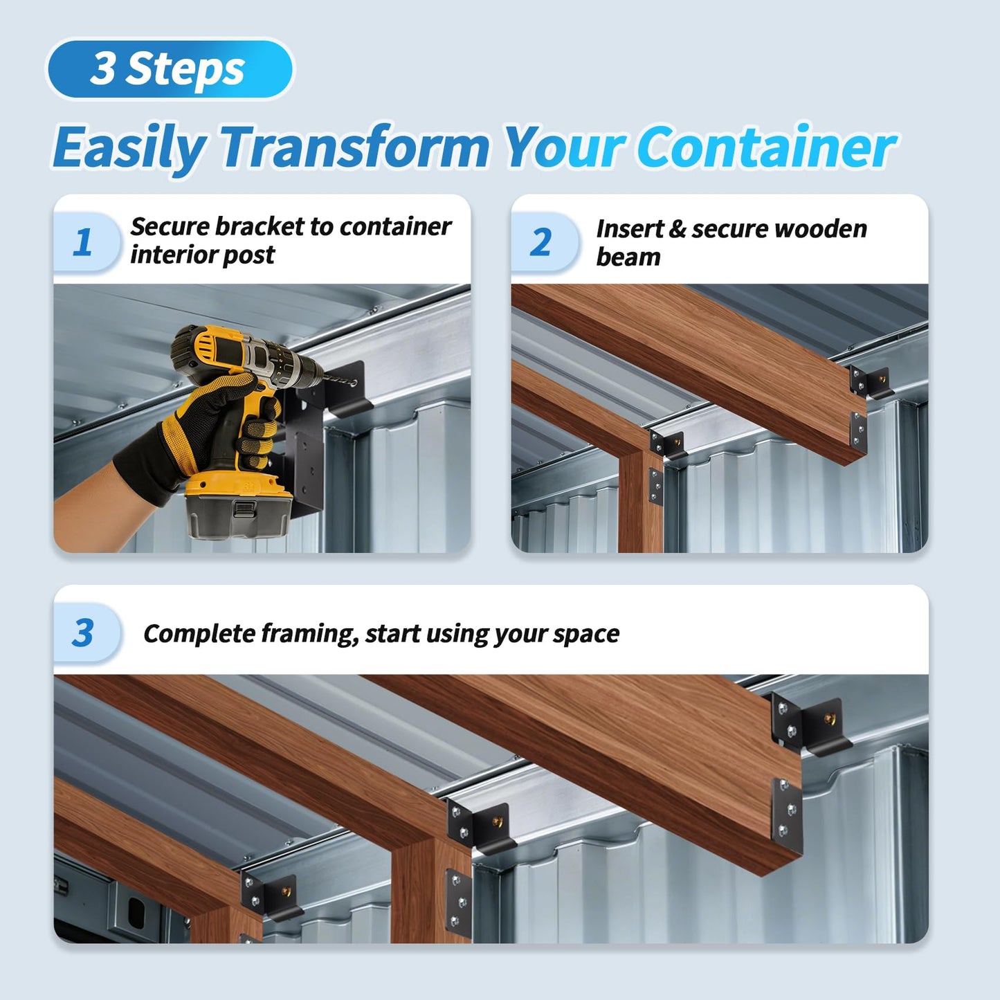 ๐๐๐๐๐ Shipping Container Interior Brackets for 20ft Containers, Fits 2ร4/2ร6 Lumber, Shipping Container Bracket Self-Leveling Framing for Homes, Storage & Workshop Conversions